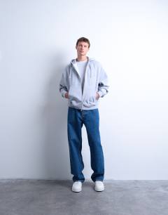 Model wearing Oversized fit full zip hoodie in grey