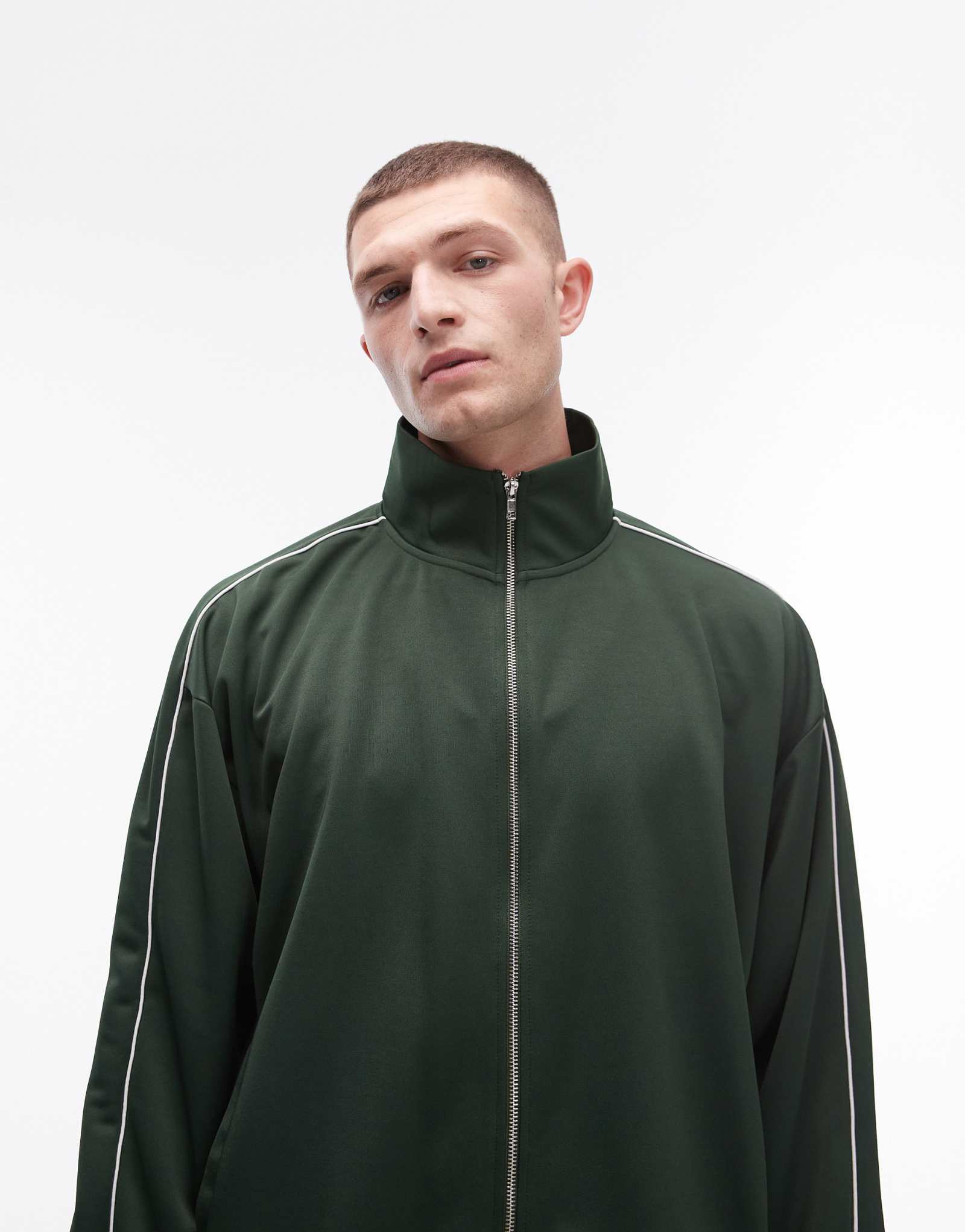 Спортивная толстовка Topman oversize fit на молнии с двойным кантом зеленого цвета - часть комплекта