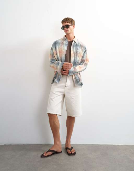 Topman oversized fit geruit overhemd met kreukeffect in grijs, 2 van 5