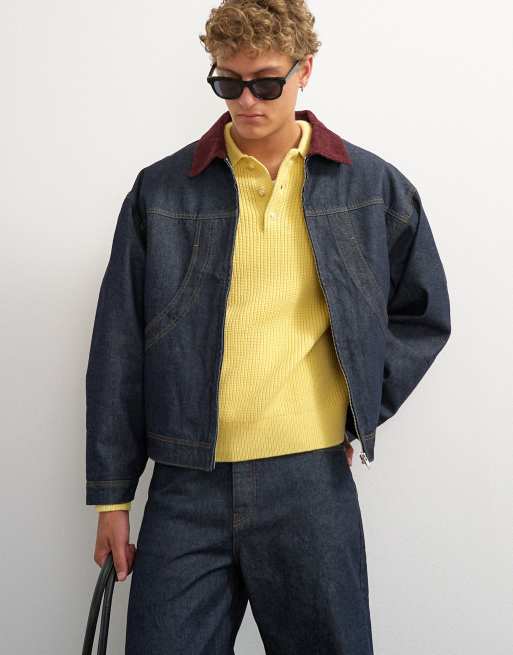 Topman oversized fit gewatteerd denim jack met corduroykraag in raw, 5 van 5