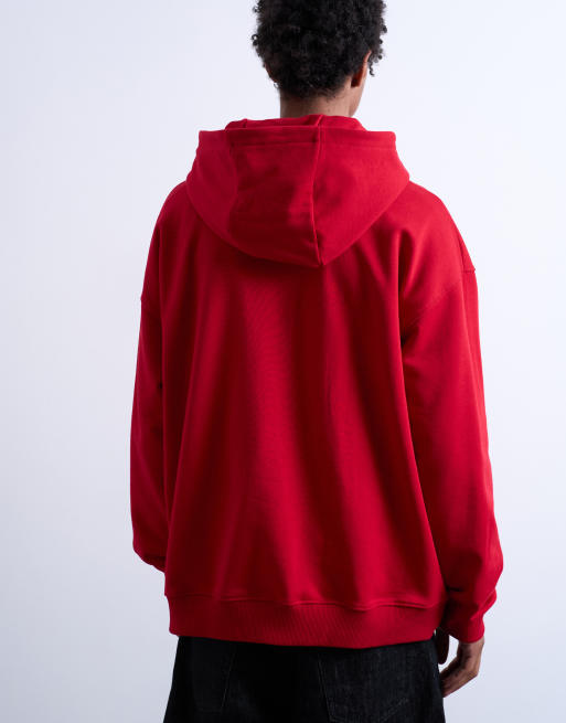 Topman oversized fit heavyweight loopback hoodie in red