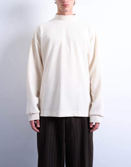 Topman oversized fit high neck long sleeve t-shirt in ecru