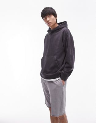 Topman Oversized Fit Hoodie In Washed Black