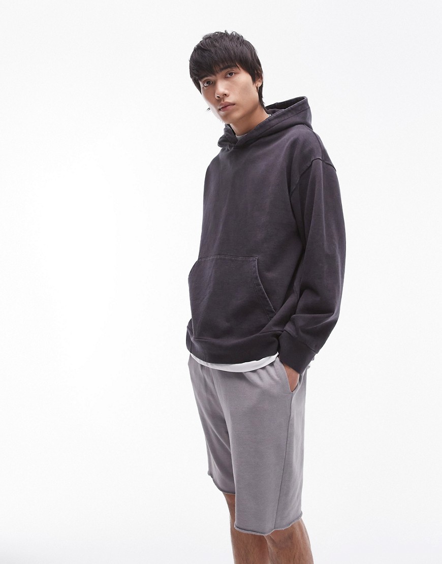 Topman oversized fit hoodie in washed black