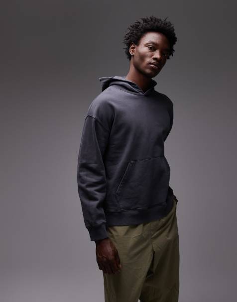 Topman oversized fit hoodie in washed black - view 1