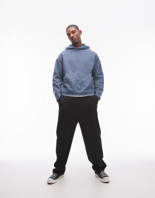 Topman oversized fit hoodie in washed blue - view 1