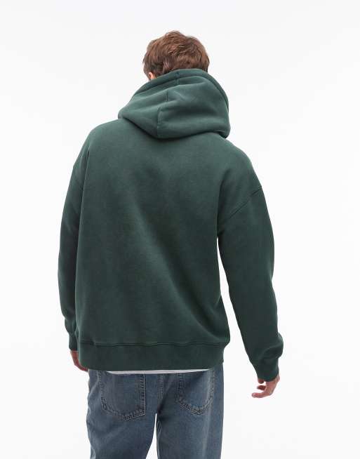 Topman oversized fit hoodie with Boston chenille embroidery in washed green