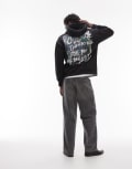 [Topman] Topman oversized fit hoodie with front and back outside thinking print in black XS BLACK