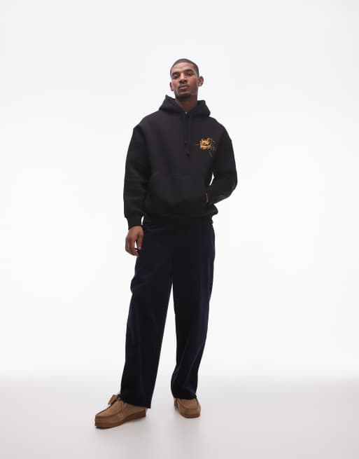 Topman oversized fit hoodie with front and back roses scribbles print in Black