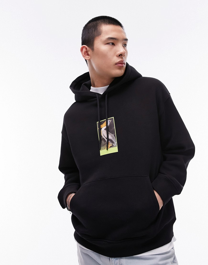 oversized fit hoodie with pelican chest print in black