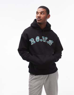 oversized fit hoodie with Roma applique embroidery in black