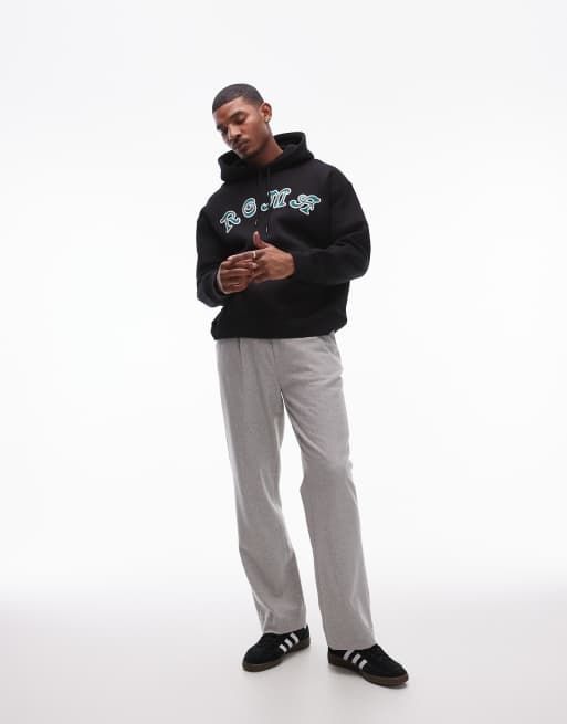 Topman oversized fit hoodie with Roma applique embroidery in black