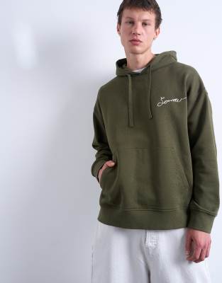 Topman Oversized Fit Hoodie With Sorrow Embroidery In Green