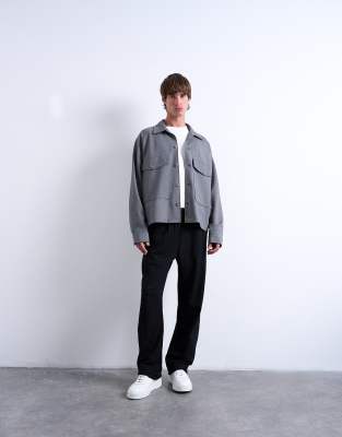 Topman Oversized Fit Interlock Jersey Jacket In Gray