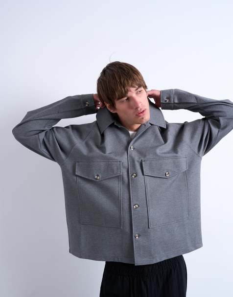Topman oversized fit interlock jersey jacket in grey - view 1