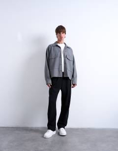 Model wearing Oversized fit interlock jersey jacket in grey