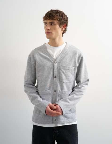 Topman oversized fit jersey cardigan in grey - view 1