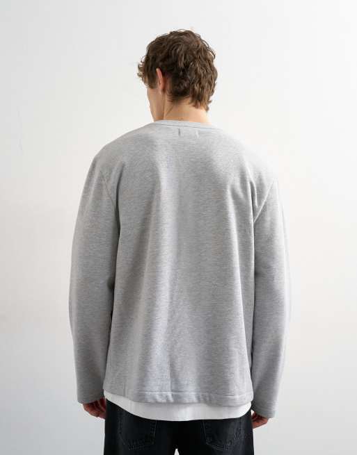 Topman oversized fit jersey cardigan in grey, 3 of 5