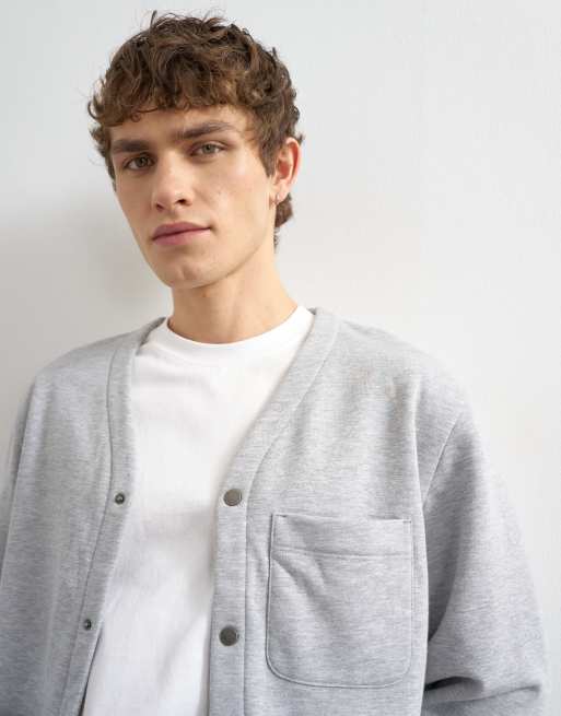 Topman oversized fit jersey cardigan in grey, 4 of 5