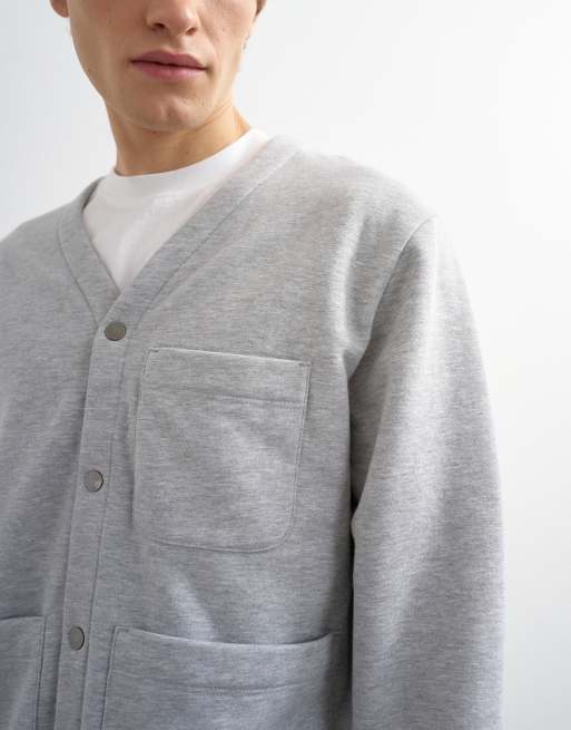 Topman oversized fit jersey cardigan in grey, 5 of 5