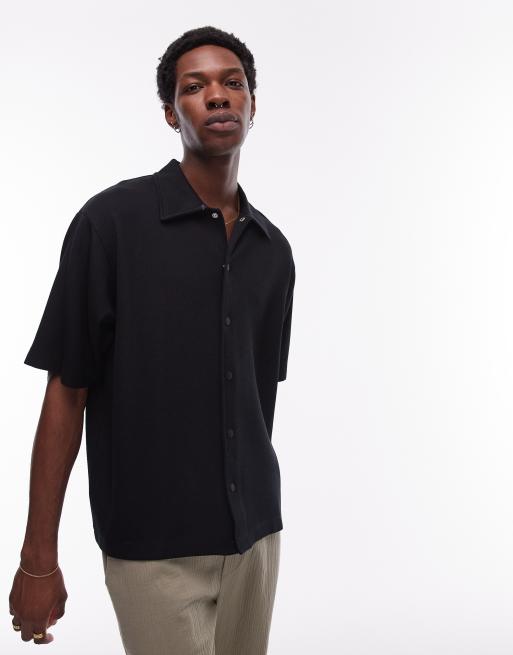 Topman oversized fit jersey polo with snaps in black