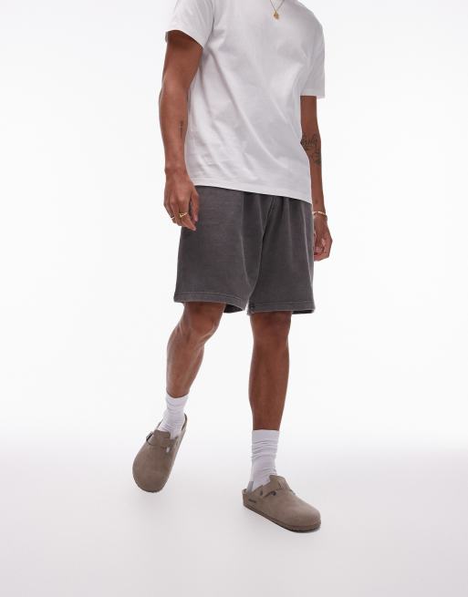 Topman oversized fit jersey shorts in washed black