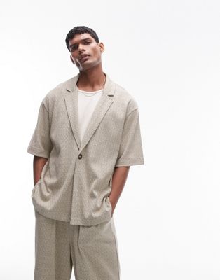 Topman oversized fit jersey wrap polo with textured jacquard in sage