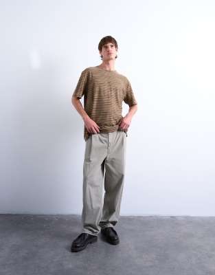 Topman Oversized Fit Knit Stripe T-shirt In Brown