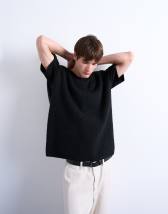Topman oversized fit knitted crew neck tank in black