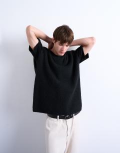 Oversized fit knitted crew neck tank in black