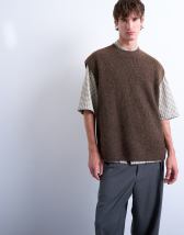 Topman oversized fit knitted crew neck tank in brown