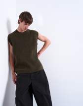 Topman oversized fit knitted crew neck tank in khaki