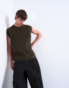Oversized fit knitted crew neck tank in khaki