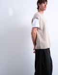 [Topman] Topman oversized fit knitted crew neck tank top in stone-Neutral 2XL STONE