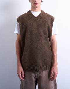 Oversized fit knitted v-neck tank in brown
