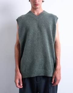 Oversized fit knitted v-neck tank in sage green