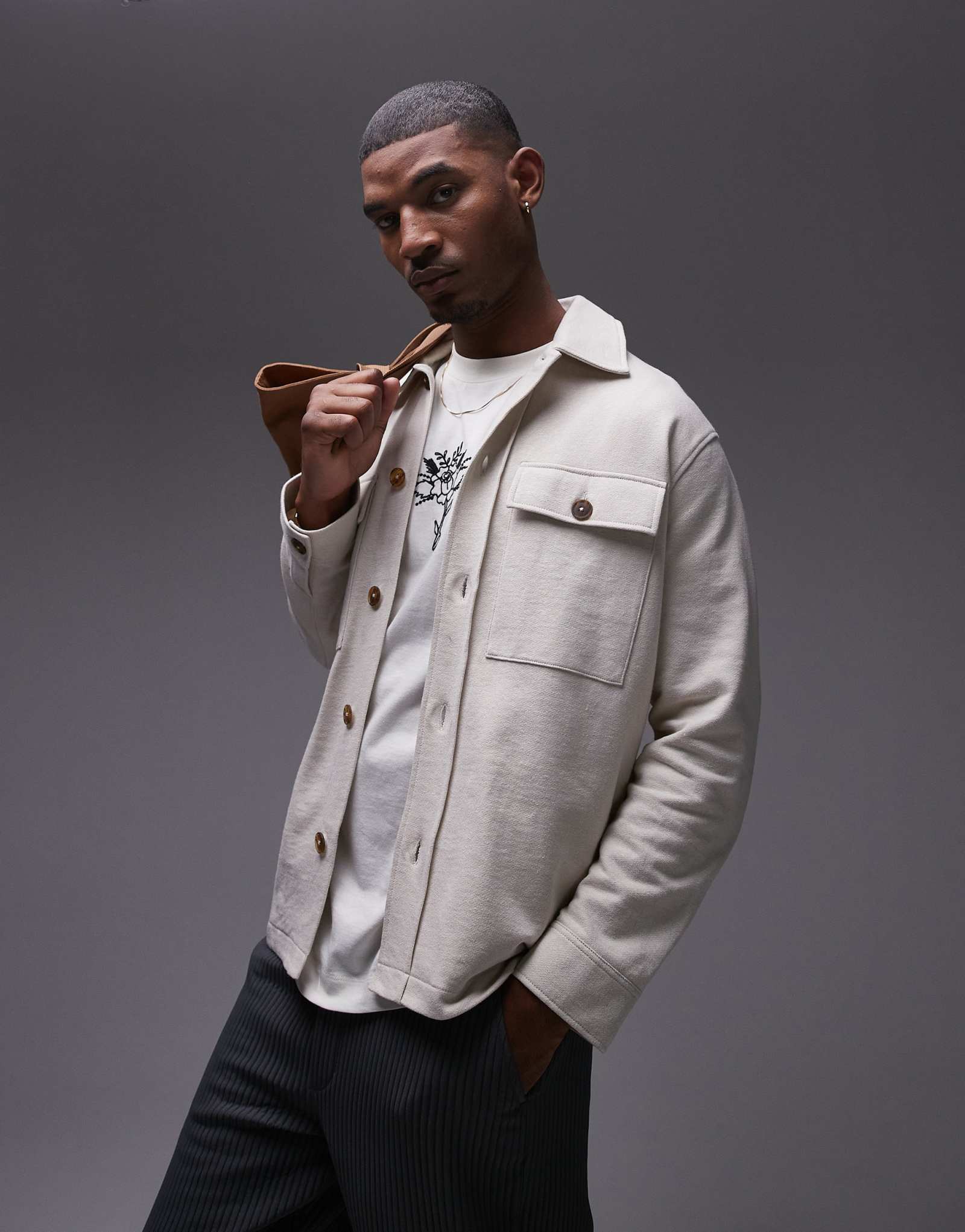 Джемпер на пуговицах из льна Topman oversize-fit цвета экрю