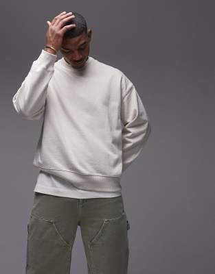 Topman Oversized Fit Linen Blend Crew Sweatshirt In Ecru-neutral