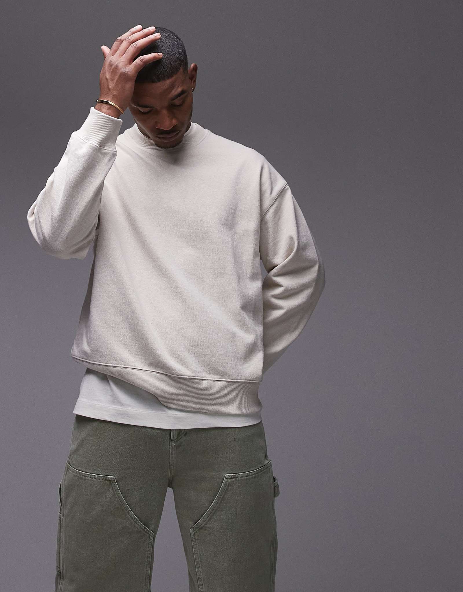 Трикотажная толстовка Topman oversize fit из льна цвета экрю
