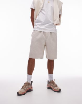 oversized fit linen blend jersey shorts in ecru-Neutral