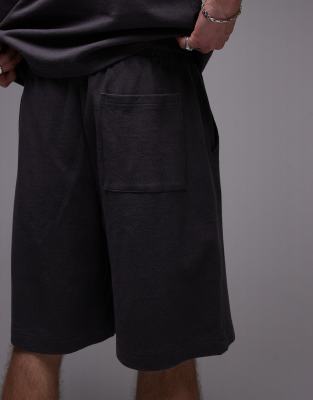 Topman Oversized Fit Linen Blend Short In Gray
