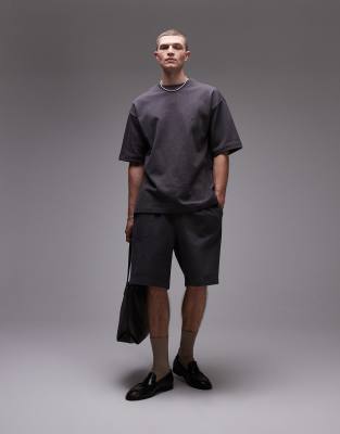 TOPMAN OVERSIZED FIT LINEN BLEND SHORT SLEEVE SWEATSHIRT 