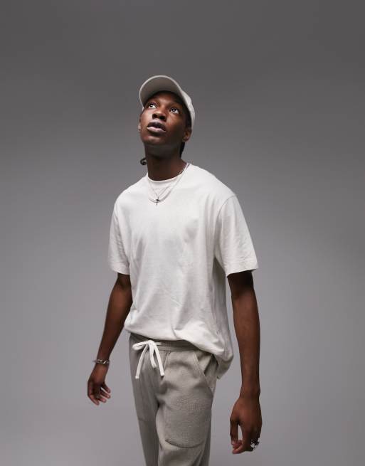 Topman oversized fit linen look t-shirt in ecru