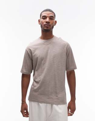 Topman oversized fit linen mix t-shirt in mink