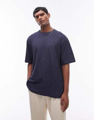 oversized fit linen mix t-shirt in navy