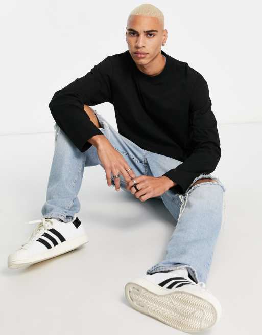 Topman oversized fit long sleeve t-shirt in black