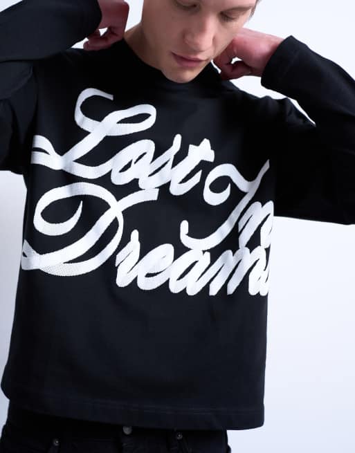 Topman oversized fit long sleeve t-shirt with lost in dreams print in black, 2 of 5