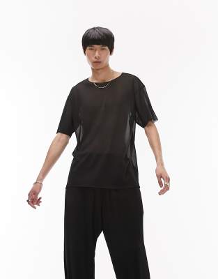 Topman Oversized Fit Mesh T-shirt In Black