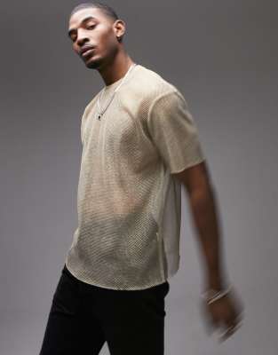 Topman oversized fit mesh t-shirt in gold