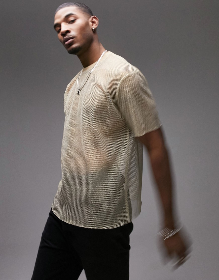 oversized fit mesh T-shirt in gold